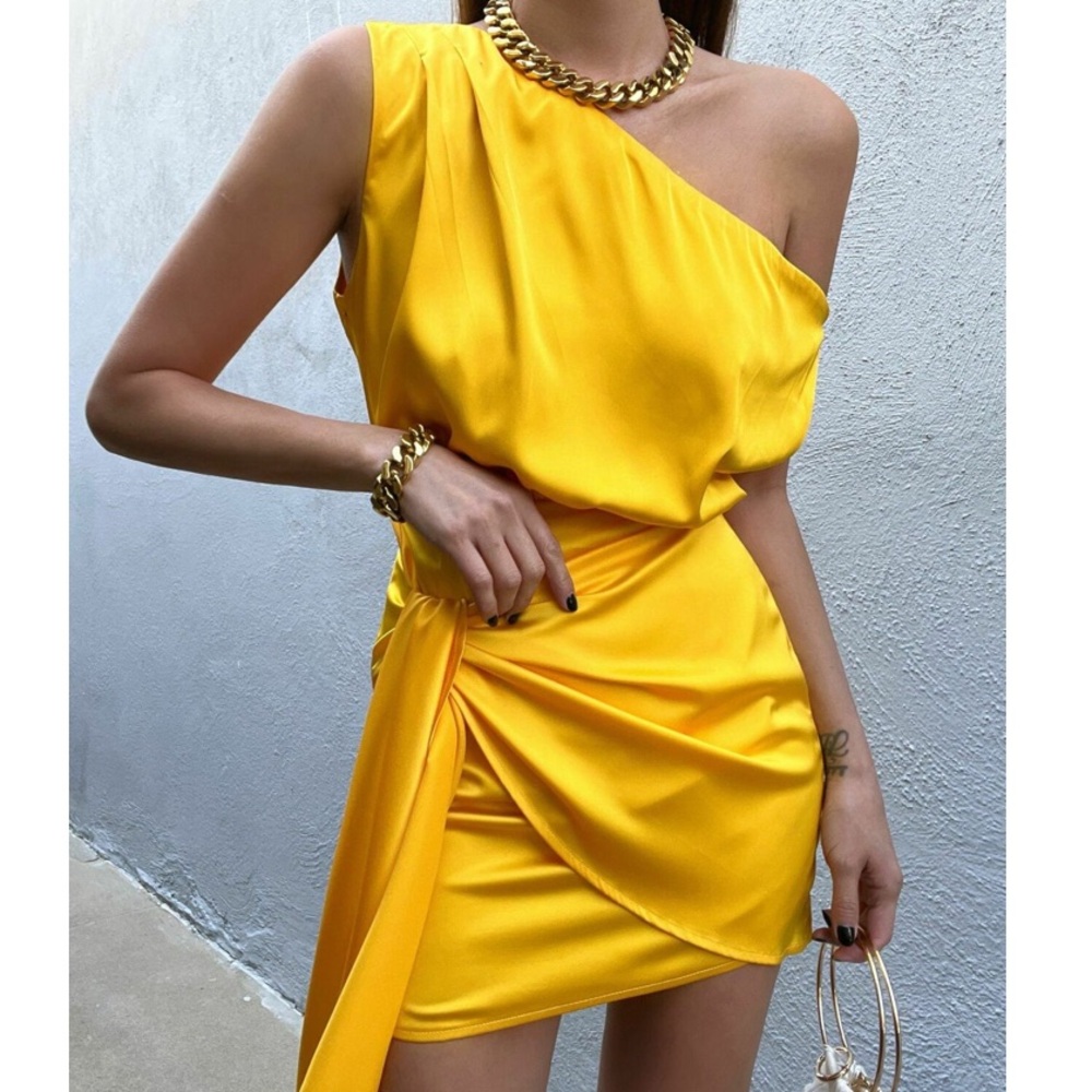 Vibrant Yellow One-Shoulder Dress